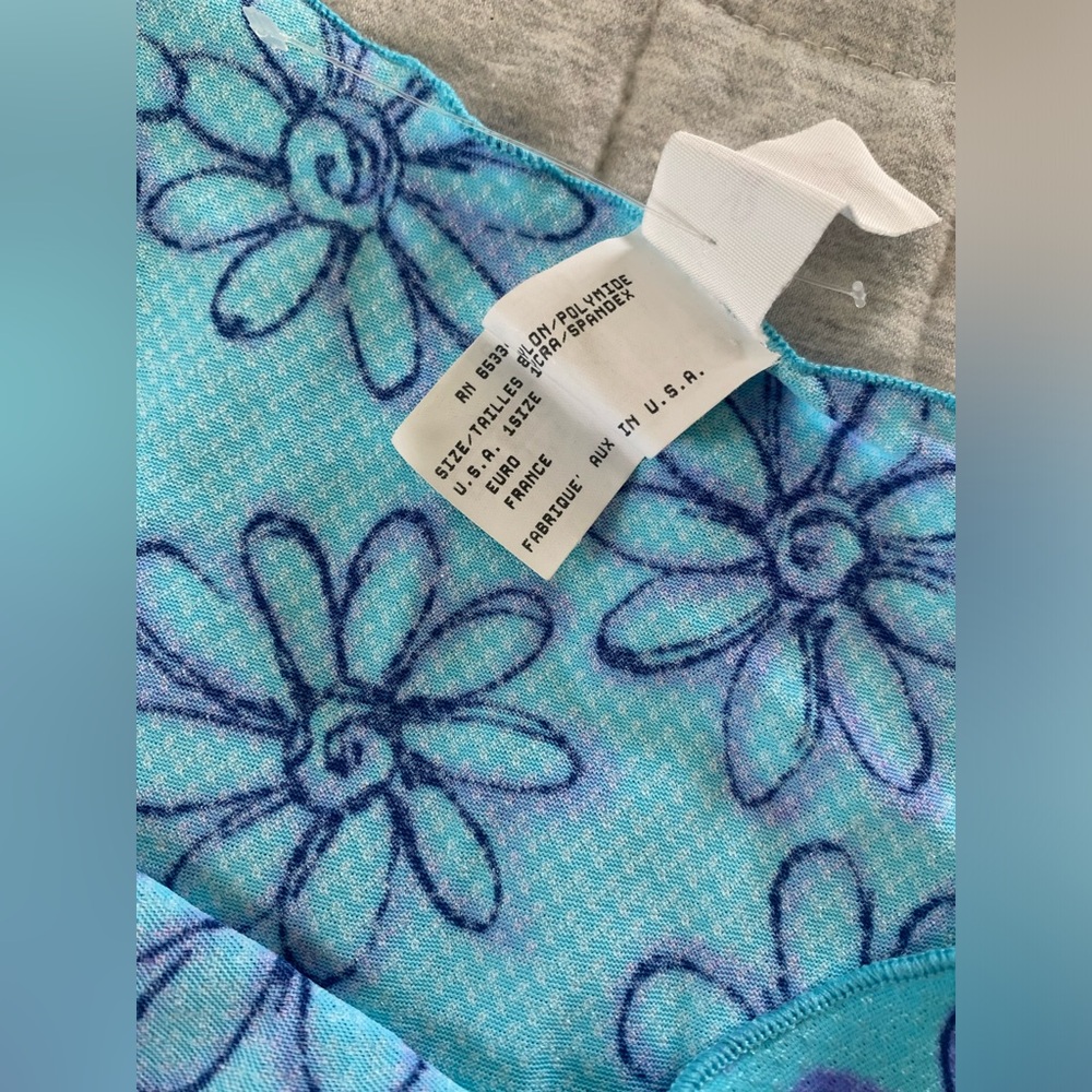 Vintage 80s/90s bright blue aqua purple floral side tie sarong bikini coverup - Picture 4 of 7
